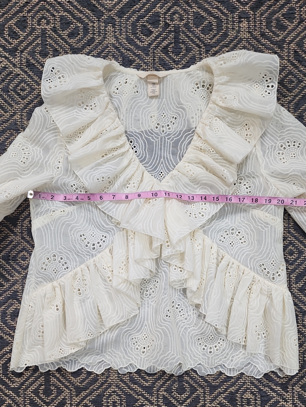 H&M Cream Frill Trimmed Long Sleeve Ruffle Blouse - Picture 7 of 12